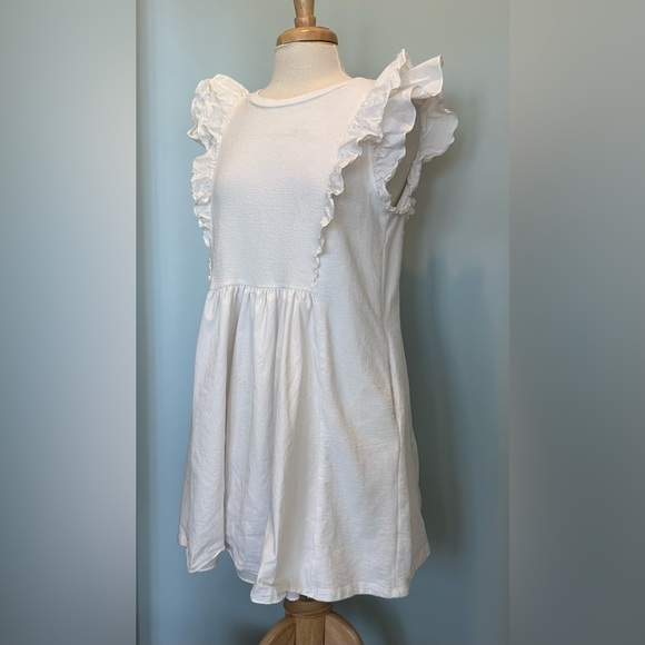 English Factory Mixed Media Ruffle Sleeve White Dress Size Large - Picture 10 of 16